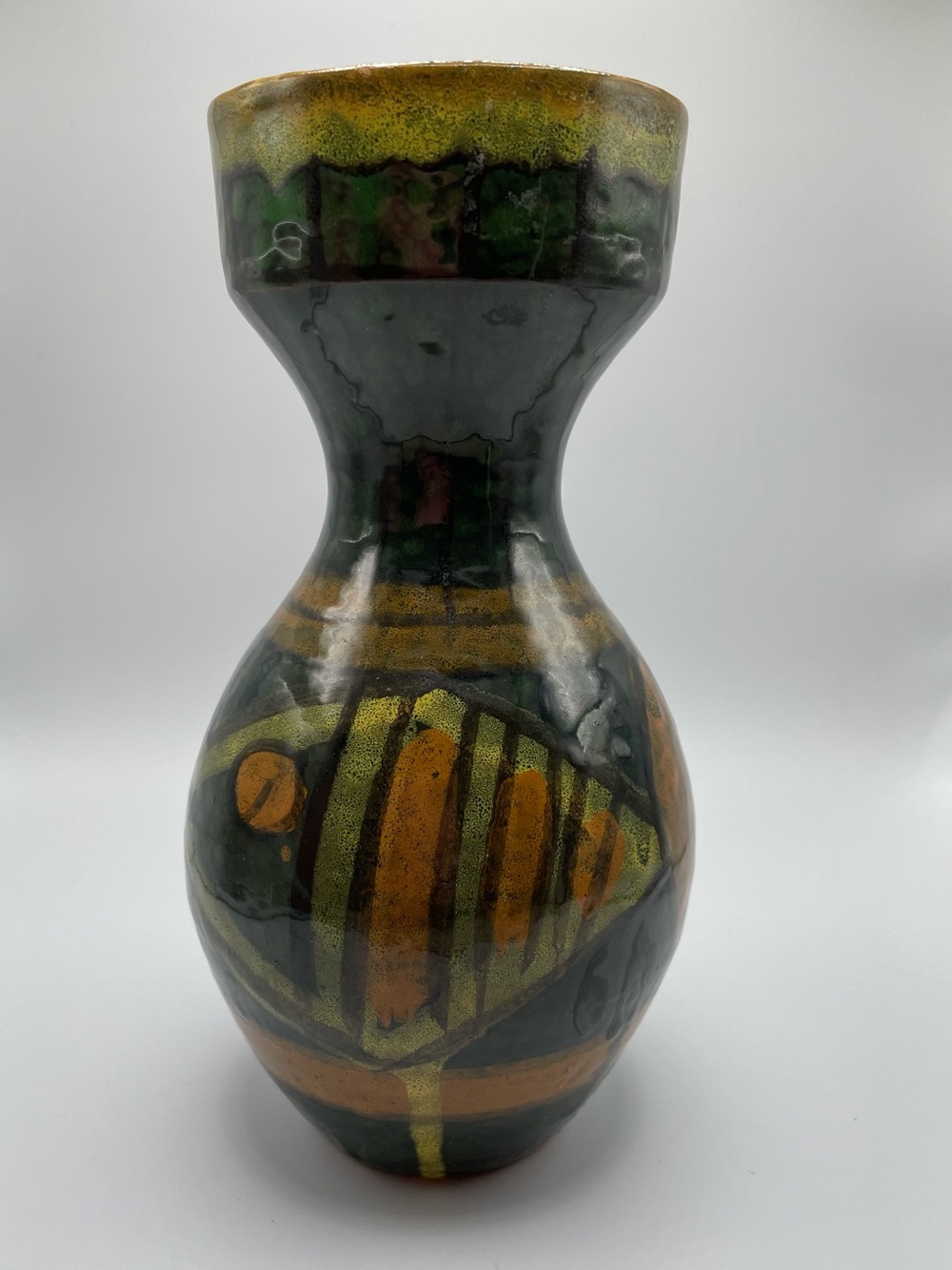 Handcrafted Ceramic Vase in Green and Gold